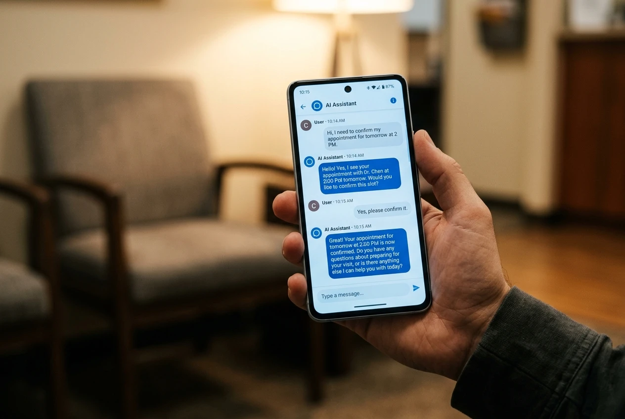 AI appointment reminder text conversation on smartphone screen