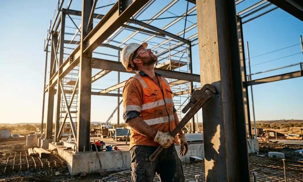 AI data centre construction site Australia skilled trades worker