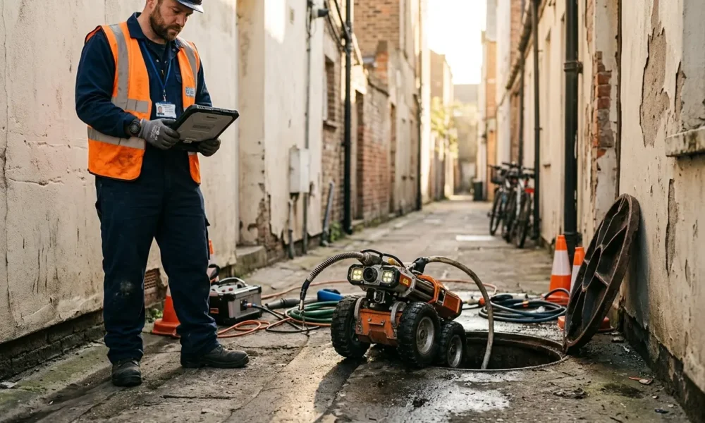 AI pipeline inspection robot emerging from a Hyderabad manhole