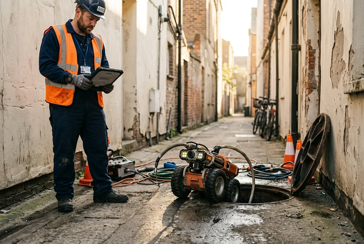 AI pipeline inspection robot emerging from a Hyderabad manhole
