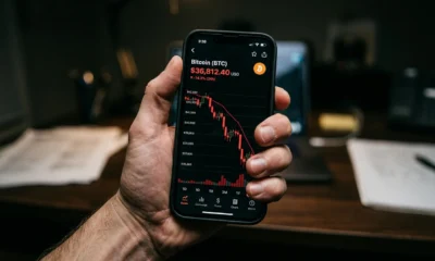 Bitcoin price chart close-up during market downturn