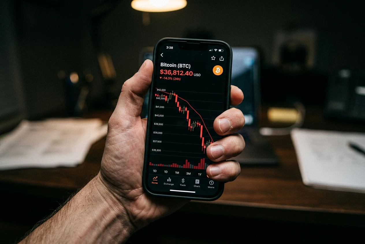 Bitcoin price chart close-up during market downturn