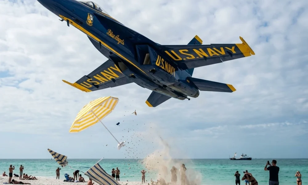 Blue Angels jet low flyover Pensacola Beach safety review video