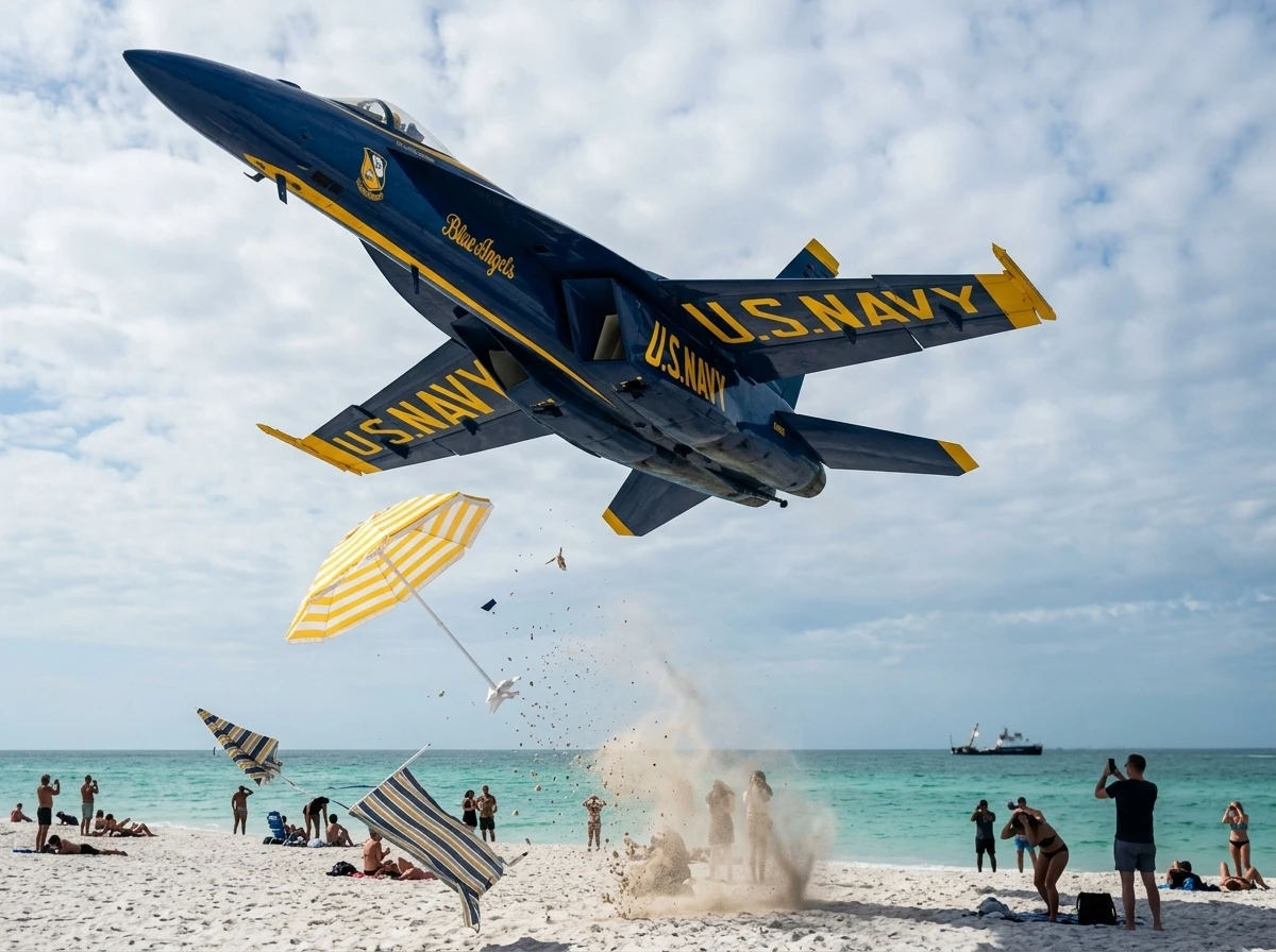 Blue Angels jet low flyover Pensacola Beach safety review video