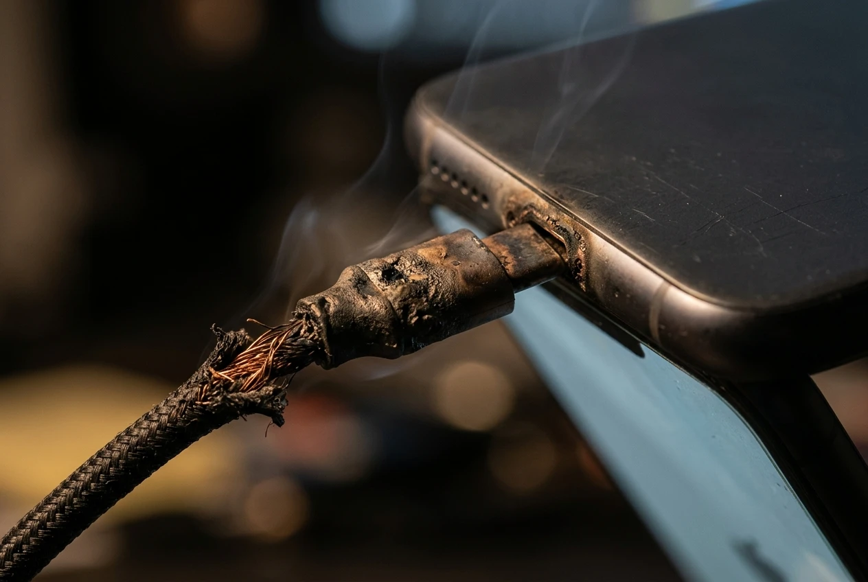 cheap USB-C cable overheating phone charging port damage