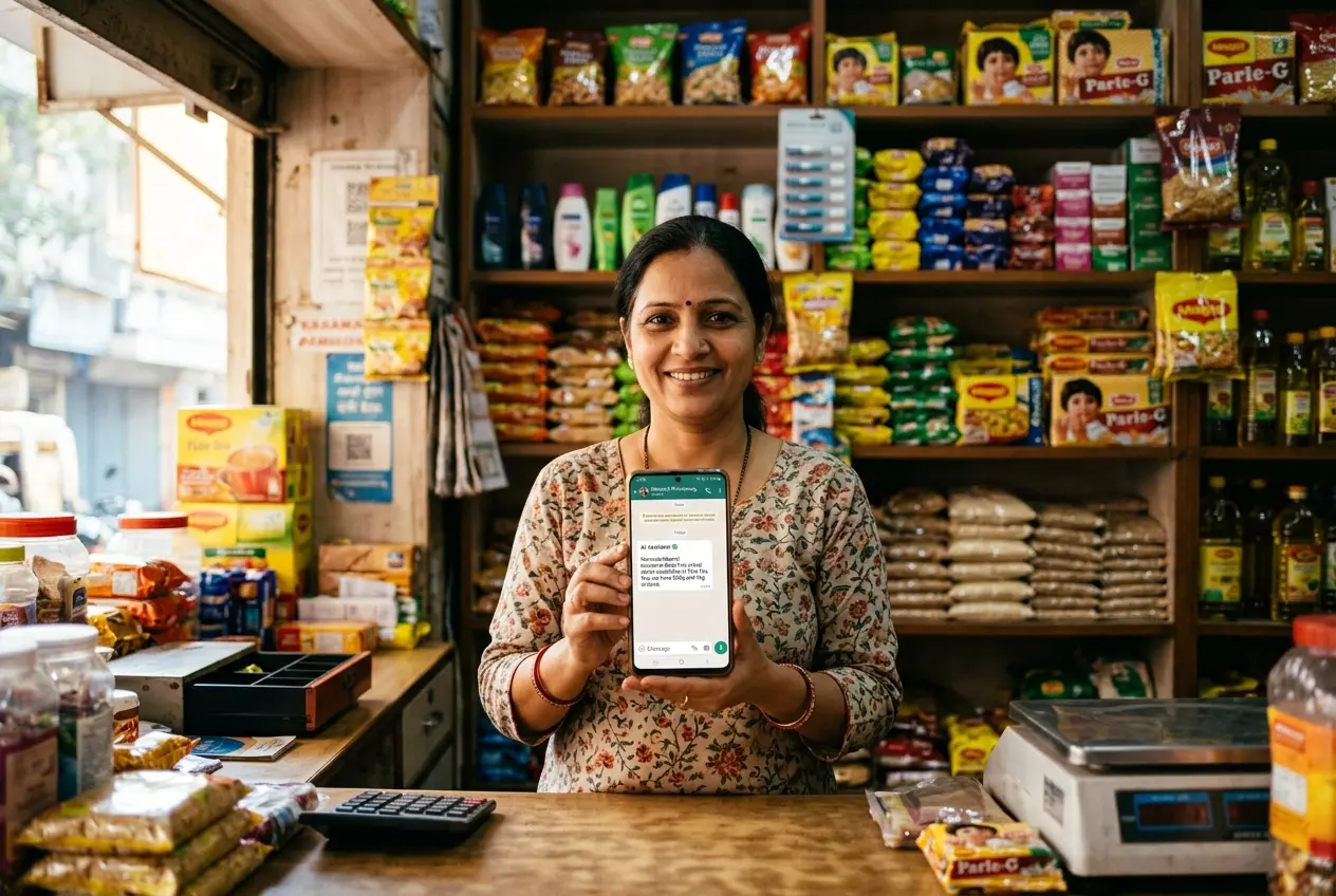 Indian small business merchant using WhatsApp Meta Business Agent