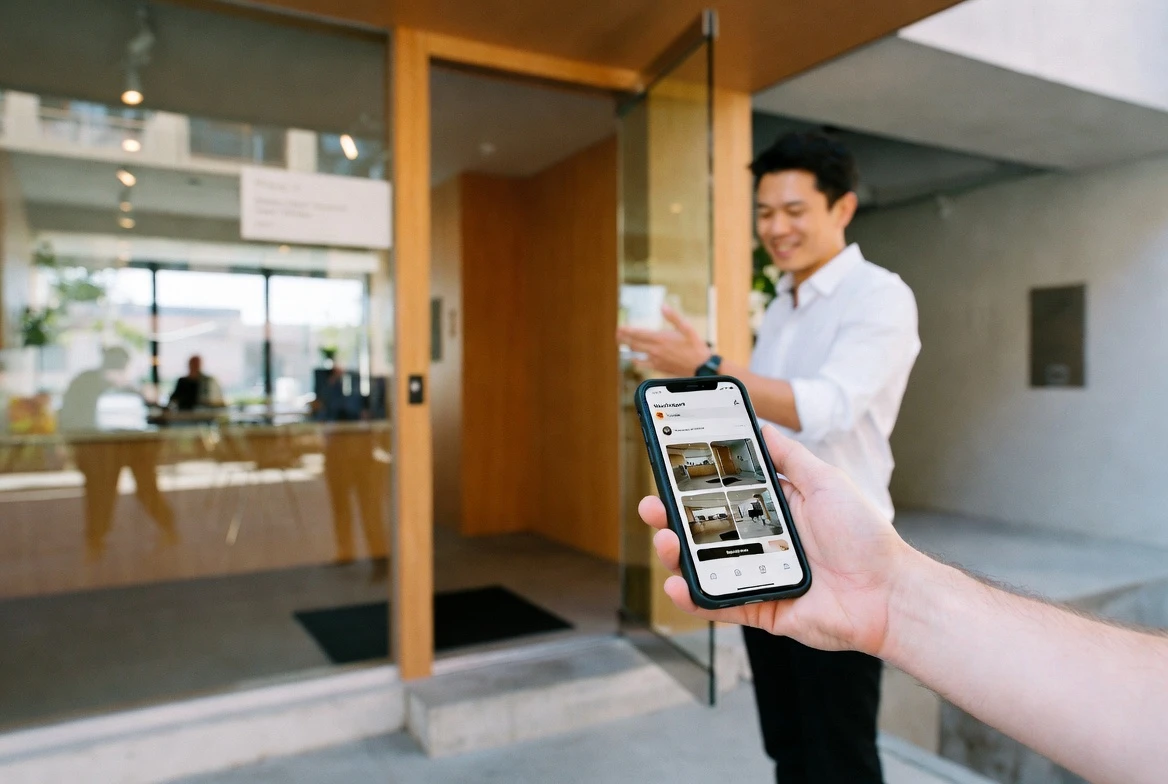 JustCo pay-per-use coworking app booking on a smartphone