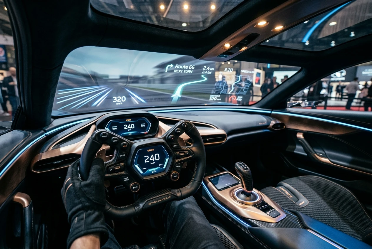 Kia Vision Meta Turismo concept cockpit gaming-style steering wheel