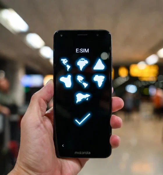 Motorola Global Connect eSIM app activation phone close-up