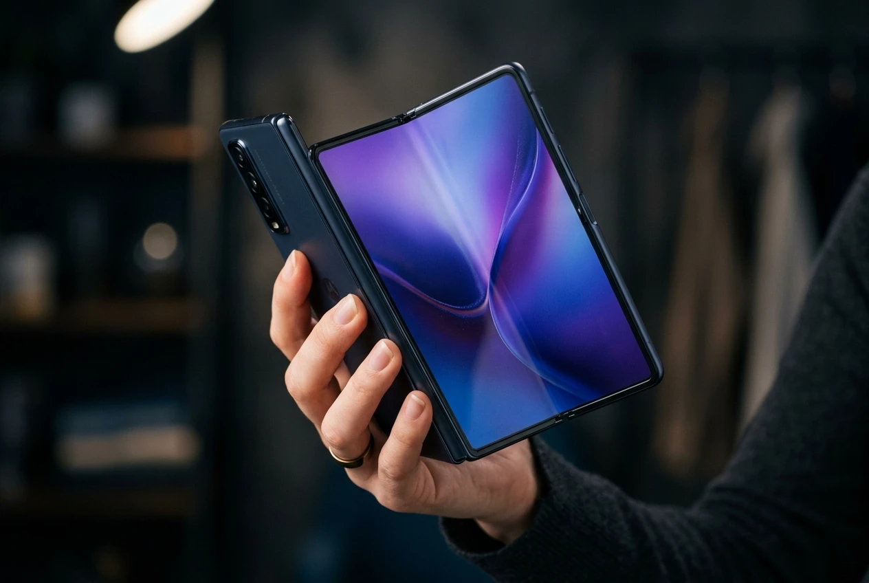 Motorola Razr Fold book-style foldable phone held open