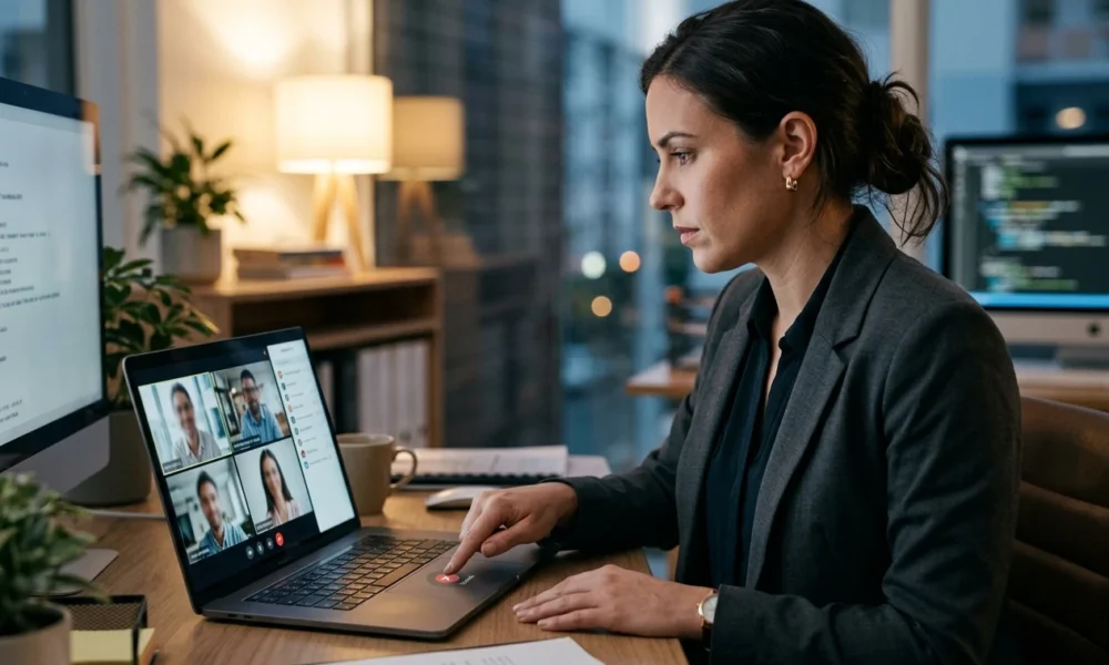 professional rejecting AI meeting notetaker joining video call