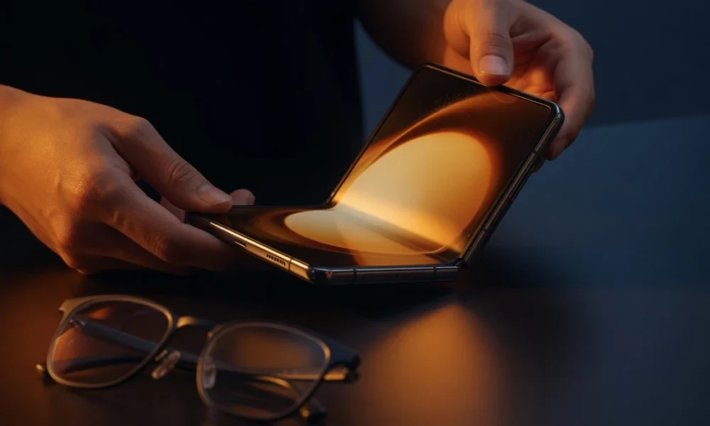 Samsung Galaxy Z Fold 8 Wide variant partially unfolded