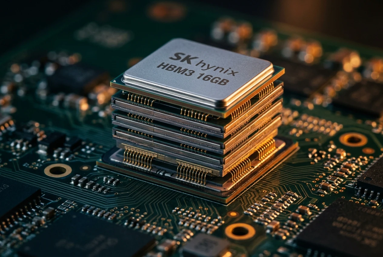SK Hynix stock HBM AI memory chip close-up