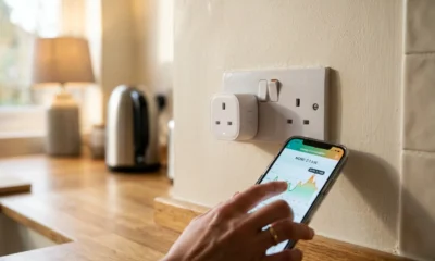Tapo P110 plug showing real-time appliance energy use on a phone