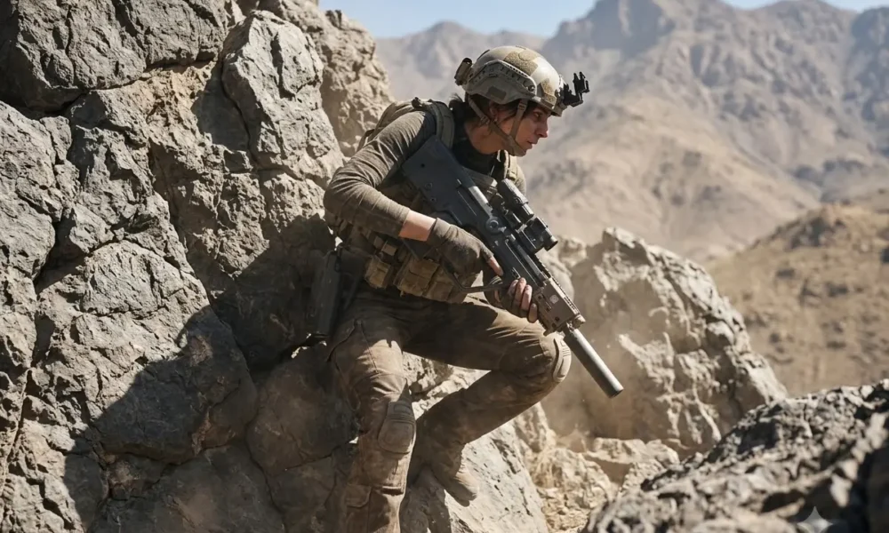 Crossfire adaptive cover system That's No Moon rocky terrain stance