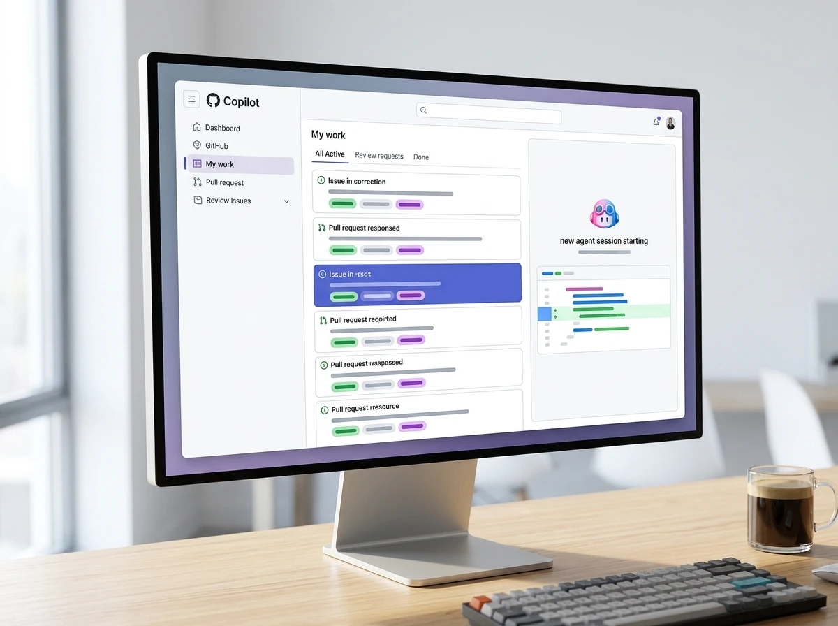 GitHub Copilot app My work pane managing issues pull requests