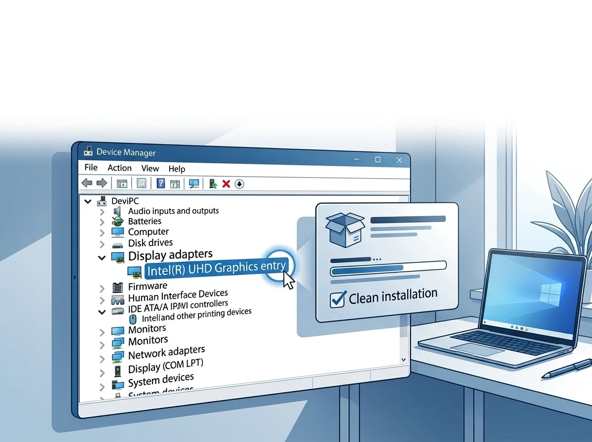 Intel graphics driver update clean install Device Manager steps