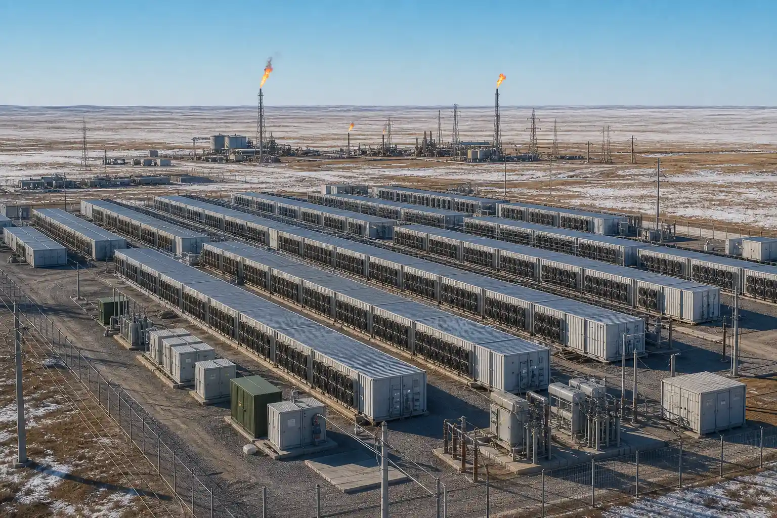 Kazakhstan crypto mining farm aerial gas power reserve