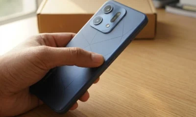 Lava Virat V1 5G Arya Blue rear geometric pattern closeup