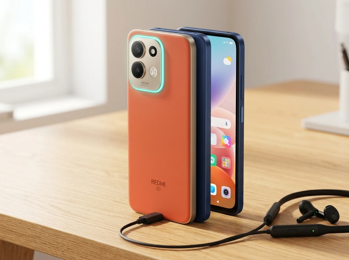 Redmi 17 5G orange rear RGB light 7500mAh battery phone