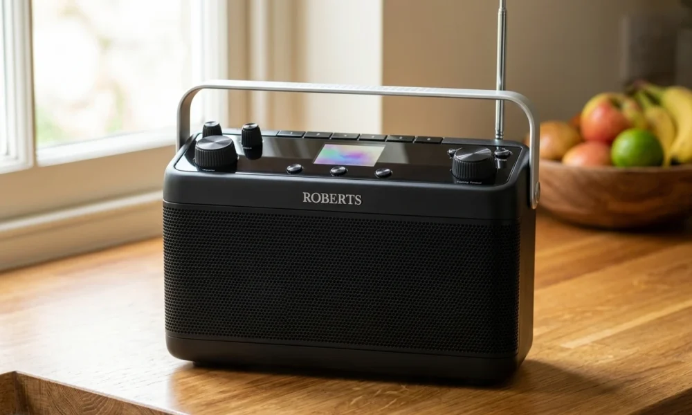 Roberts Stream 219 portable smart radio black white handle
