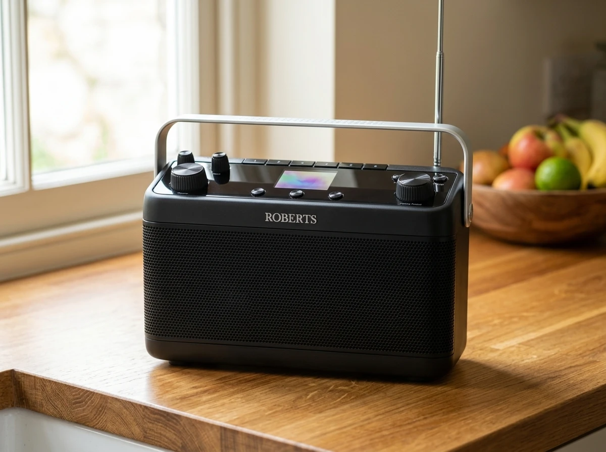 Roberts Stream 219 portable smart radio black white handle