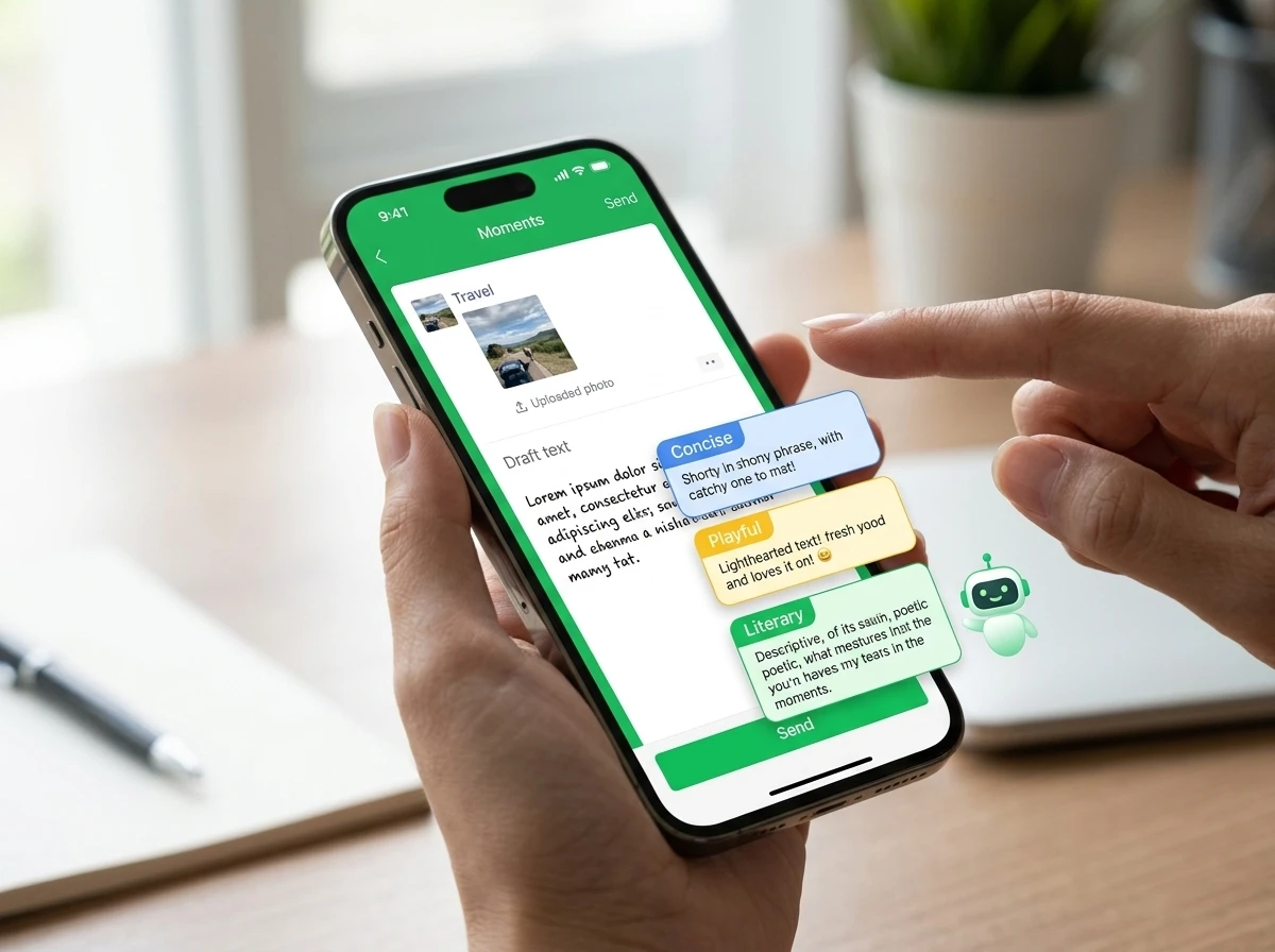 WeChat Moments AI writing assistant gray test Xiaowei phone