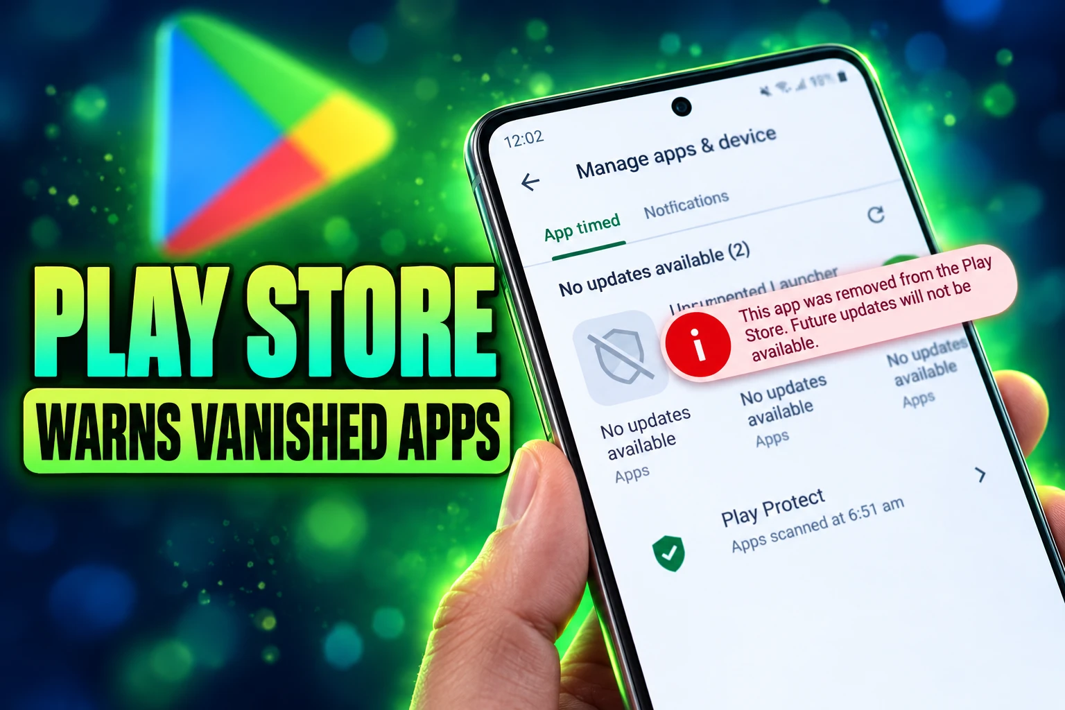Google Play dead app warning for removed installs