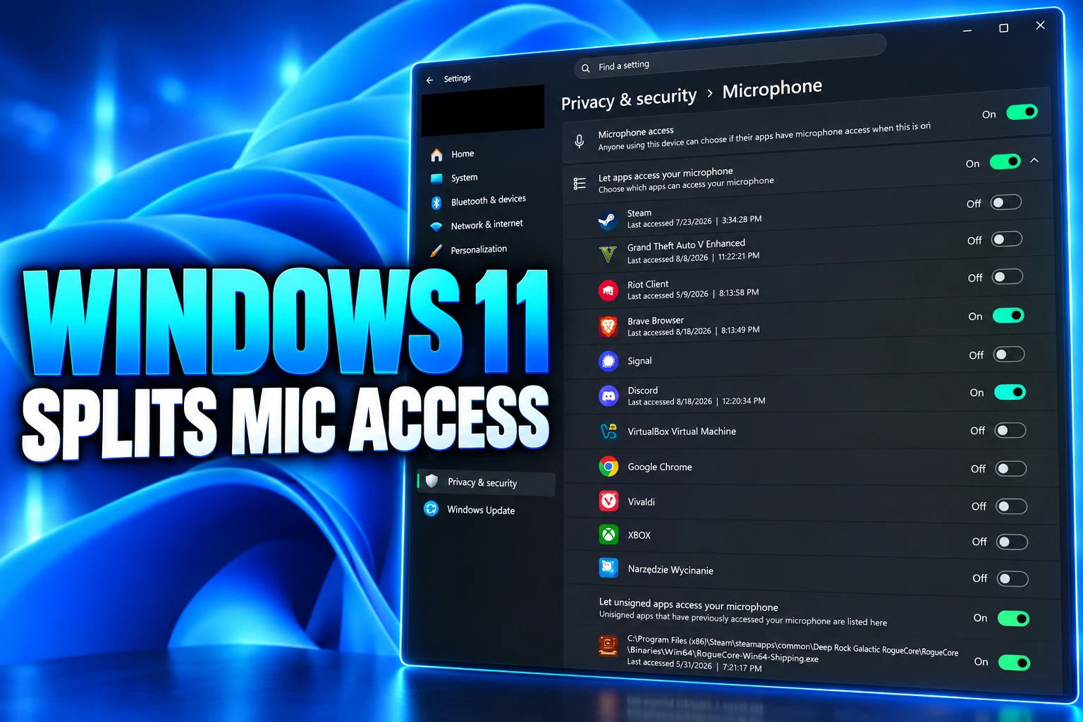 Windows 11 per-app camera microphone desktop app controls