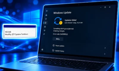 Windows KB5089549 rollback EFI partition full