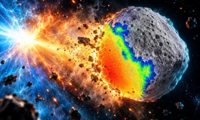 Megaton burst damages asteroid without a hit